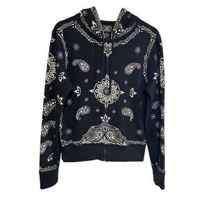Lucky Brand L zip up hoodie sweatshirt bandana print western scarf paisley boho